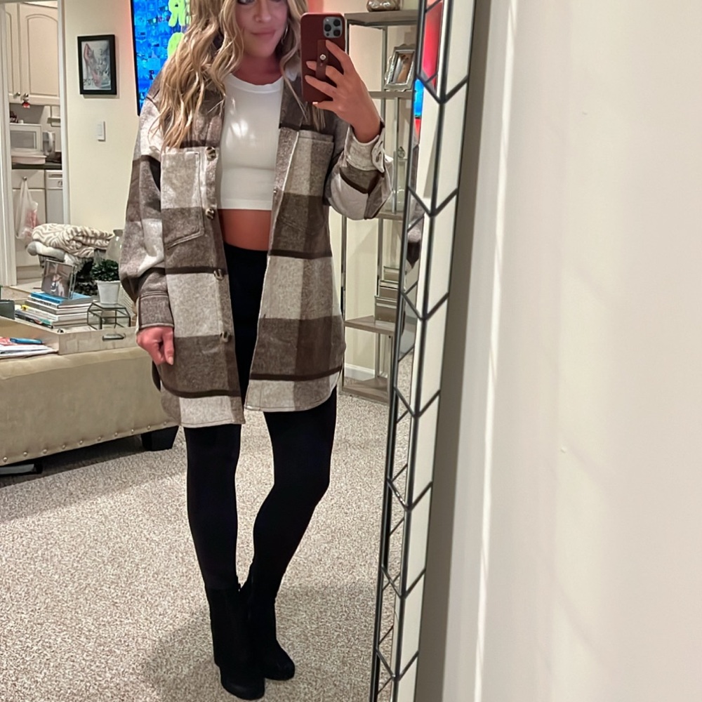 H&M Brown and White Plaid Shacket
